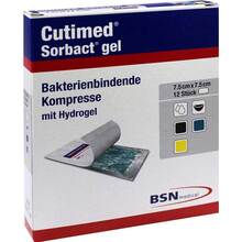 Abbildung: CUTIMED Sorbact Gel Kompressen 7,5x7,5 cm 12 St, Kompressen PZN 07353434 