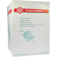 Abbildung: Mullkompressen 10x10 cm steril 8fach 25X5 St, Kompressen PZN 07385799 