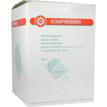 Abbildung: Mullkompressen 10x10 cm steril 12fach 20X5 St, Kompressen PZN 07385894 