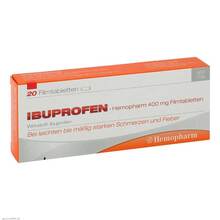 Abbildung: Ibuprofen Hemopharm 400 mg Filmtabletten 20 St, Filmtabletten PZN 07411019 