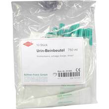 Abbildung: Urin Beinbeutel 750 ml Rückl.Sp.mit Abl.schräg 10 St, Beutel PZN 07517120 