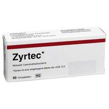 Abbildung: Zyrtec 10 mg Filmtabletten 50 St, Filmtabletten PZN 07736394 