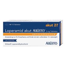 Abbildung: Loperamid akut Aristo 2 mg Tabletten 10 St, Tabletten PZN 07756497 