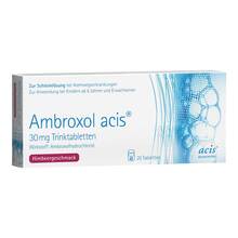 Abbildung: Ambroxol acis 30 mg Trinktabletten 20 St, Tablette zur Herstellung einer Lösung zum Einnehmen PZN 08535433 