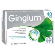 Abbildung: Gingium 40 mg Filmtabletten 120 St, Filmtabletten PZN 08832734 