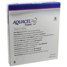 Abbildung: AQUACEL Ag Foam nicht adhäsiv 15x15 cm Verband 5 St, Verband PZN 09060647 