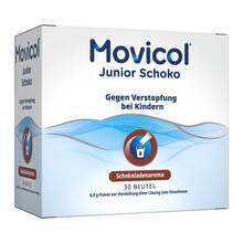 Abbildung: Movicol Junior Schoko Pulver zur Her.e.Lösung zum Einnehmen 30X6.9 g, Pulver zur Herstellung einer Lösung zum Einnehmen PZN 09086865 