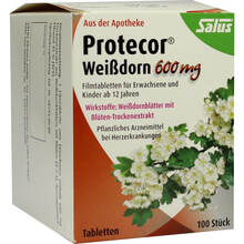 Abbildung: Protecor Weißdorn 600 mg Filmtabletten 100 St, Filmtabletten PZN 09205034 