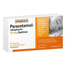 Abbildung: Paracetamol-ratiopharm 75 mg Zäpfchen 10 St, Suppositorien PZN 09263913 