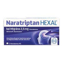 Abbildung: Naratriptan Hexal bei Migräne 2,5 mg Filmtabletten 2 St, Filmtabletten PZN 09334719 