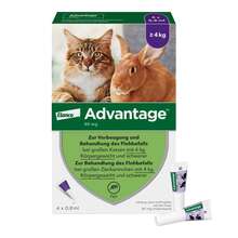 Abbildung: Advantage 80 mg für größe Katzen und größe Zierkaninchen 4X0.8 ml, Lösung PZN 09670104 
