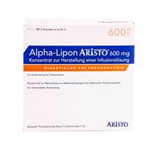 Abbildung: Alpha Lipon Aristo 600 mg Konzentrat zur Herstellung einer Infusionslösung  5X24 ml, Infusionslösungskonzentrat PZN 10033087 