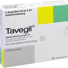 Abbildung: Tavegil Injektionslösung 2 mg / 2 ml Ampullen 5X2 ml, Injektionslösung PZN 10130643 