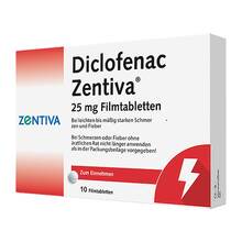 Abbildung: Diclofenac Zentiva 25 mg Filmtabletten 10 St, Filmtabletten PZN 10273621 