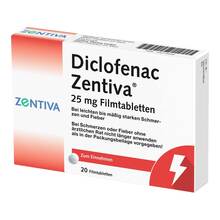 Abbildung: Diclofenac Zentiva 25 mg Filmtabletten 20 St, Filmtabletten PZN 10273638 