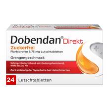 Abbildung: Dobendan Direkt zuckerfrei Flurbiprofen 8,75mg Lut 24 St, Lutschtabletten PZN 10326895 