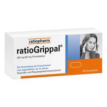 Abbildung: Ratiogrippal 200 mg / 30 mg Filmtabletten 20 St, Filmtabletten PZN 10394081 