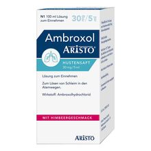 Abbildung: Ambroxol Aristo Hustensaft 30 mg / 5 ml Lösung zum Einnehmen  100 ml, Lösung zum Einnehmen PZN 11112191 