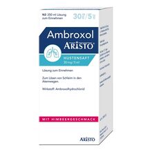 Abbildung: Ambroxol Aristo Hustensaft 30 mg / 5 ml Lösung zum Einnehmen  250 ml, Lösung zum Einnehmen PZN 11112216 