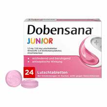 Abbildung: Dobensana Junior 1,2mg / 0,6mg Lutschtabletten 24 St, Lutschtabletten PZN 11128068 