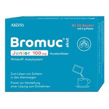 Abbildung: Bromuc akut Junior 100 mg Hustenlöser P.H.e.L.z.E. 20 St, Pulver zur Herstellung einer Lösung zum Einnehmen PZN 11353196 
