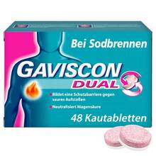 Abbildung: Gaviscon Dual 250mg / 106,5mg/187,5mg Kautabletten 48 St, Kautabletten PZN 11528394 
