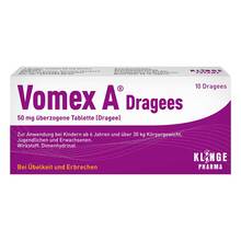 Abbildung: Vomex A Dragees 50 mg überzogene Tabletten 10 St, Überzogene Tabletten PZN 11612657 