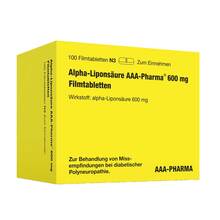 Abbildung: Alpha Liponsäure Aaa- Pharma 600 mg Filmtabletten 100 St, Filmtabletten PZN 12415999 