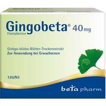 Abbildung: Gingobeta 40 mg Filmtabletten 120 St, Filmtabletten PZN 12461611 