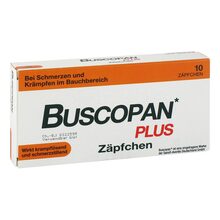 Abbildung: Buscopan plus 10 mg / 800 mg Suppositorien 10 St, Suppositorien PZN 12536237 
