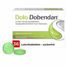 Abbildung: Dolo-Dobendan 1,4 mg / 10 mg Lutschtabletten 36 St, Lutschtabletten PZN 12700079 
