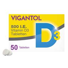 Abbildung: Vigantol 500 I.E. Vitamin D3 Tabletten 50 St, Tabletten PZN 13155655 
