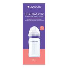 Abbildung: LANSINOH Weithalsflasche Glas 160 ml mit Sauger S 1 St, Flaschen PZN 13169717 