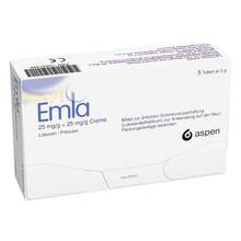 Abbildung: Emla 25 mg / g +   25 mg/g Creme + 12 Tegaderm  Pflaster  5X5 g, Creme PZN 13231356 