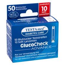 Abbildung: Testamed Glucocheck Advance 50 Teststreifen mit 10 Lanz. 1 P, Kombipackung PZN 13331394 