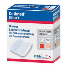 Abbildung: Cutimed Siltec L Schaumverband 10x10 cm dü.san.haf. 10 St, Kompressen PZN 13816832 