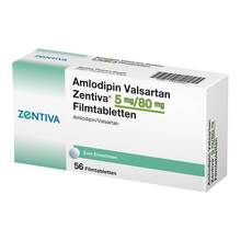 Abbildung: Amlodipin Valsartan Zentiva 5 mg / 80 mg Filmtabletten 56 St, Filmtabletten PZN 13834907