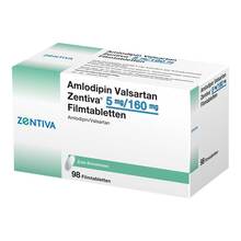 Abbildung: Amlodipin Valsartan Zentiva 5 mg / 160 mg Filmtabletten 98 St, Filmtabletten PZN 13834965