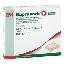 Abbildung: SUPRASORB P PU-Schaumv.selbstklebend 7,5x7,5 cm 10 St, Verband PZN 13858730 