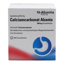 Abbildung: Calciumcarbonat Abanta 500 mg Kautabletten 200 St, Kautabletten PZN 13967519 