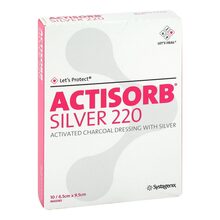Abbildung: ACTISORB 220 Silver 6,5x9,5 cm steril Kompressen 10 St, Kompressen PZN 14032104 