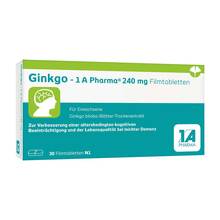 Abbildung: Ginkgo-1A Pharma 240 mg Filmtabletten 30 St, Filmtabletten PZN 14128873 