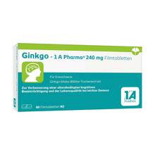 Abbildung: Ginkgo-1A Pharma 240 mg Filmtabletten 60 St, Filmtabletten PZN 14128896 