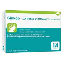 Abbildung: Ginkgo-1A Pharma 240 mg Filmtabletten 120 St, Filmtabletten PZN 14128904 