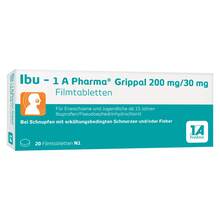 Abbildung: Ibu-1A Pharma Grippal 200 mg / 30 mg Filmtabletten 20 St, Filmtabletten PZN 14141365 