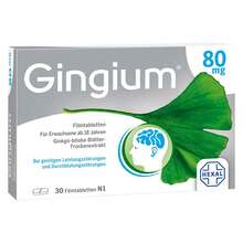 Abbildung: Gingium 80 mg Filmtabletten 30 St, Filmtabletten PZN 14171136 