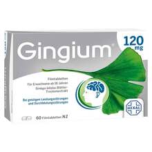 Abbildung: Gingium 120 mg Filmtabletten 60 St, Filmtabletten PZN 14171171 