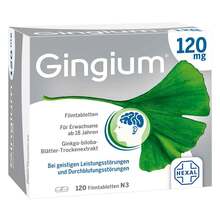 Abbildung: Gingium 120 mg Filmtabletten 120 St, Filmtabletten PZN 14171188 