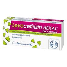 Abbildung: Levocetirizin Hexal bei Allergien 5 mg Filmtabletten  50 St, Filmtabletten PZN 14241664 