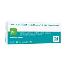 Abbildung: Levocetirizin-1A Pharma 5 mg Filmtabletten 20 St, Filmtabletten PZN 14243947 
